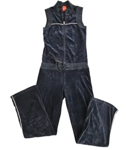 Red Zone Sleeveless Jumpsuit Women's Size M Black Velour Drawstring Wide Leg EUC - Picture 1 of 16