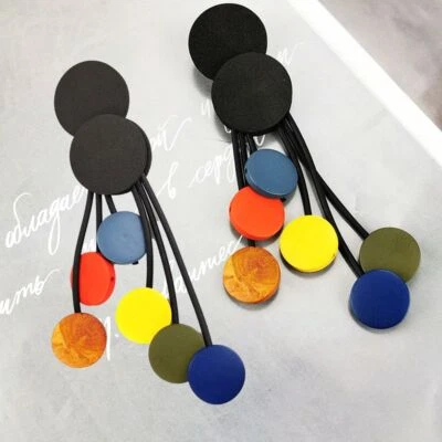 Round Wood Earrings - Multicolor Gothic Drops Earring Women Fashion Jewelry 2PCS - Image 1 of 4