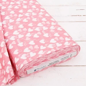Threadart Cotton Quilting Fabric By The Yard - Vintage Collection- Pink Hearts - Picture 1 of 7