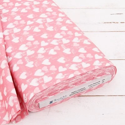 Threadart Cotton Quilting Fabric By The Yard - Vintage Collection- Pink Hearts - Image 1 of 4