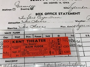 THE DOORS 1967 ORIGINAL UNUSED CONCERT TICKET KRNT THEATRE JIM MORRISON Ephemera - Picture 1 of 12