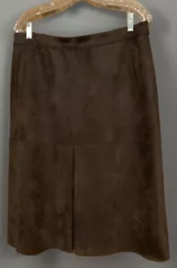 Women's Suede Look Skirt Size 14 Brown Midi Front Pleated - Picture 1 of 11
