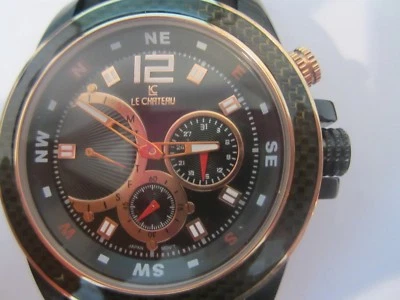 LE CHATEAU JAPAN MEN'S WATCH CHRONO QUARTZ S/S RUBBER ORIGINAL LC8701 NEW - image 1 of 4