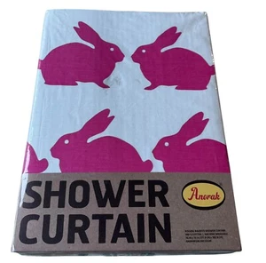 Anorak Kissing Rabbit Shower Curtain 70” X 72” 100% Cotton Pinkish Rose Red New - Picture 1 of 6