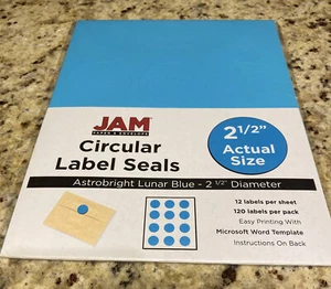 JAM Circular Label Sticker Seals 2 1/2" Diameter - Astrobright Lunar Blue - Picture 1 of 1