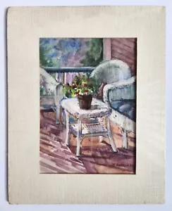 Pintura de acuarela ""Porche con sillas"" de Susanna Anastasia firmada - Imagen 1 de 4