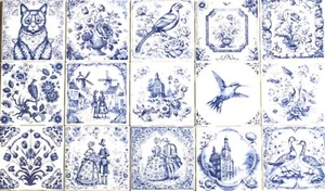 Ceramic The Amsterdam 2 Blue Delft Design Kiln Fired Ceramic Tiles 15 st 4.25" - Picture 1 of 17
