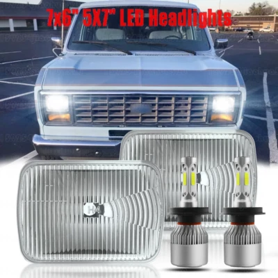 For Ford E-100 E-150 E-250 E-350 Econoline Pair 7X6" 5X7" LED Headlights H4 - Image 1 of 4