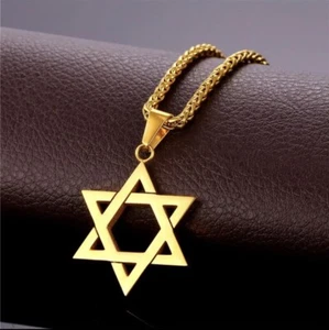Star of David Pendant & Necklace Chain Stainless Steel Gold Israel Jewish NEW - Picture 1 of 5