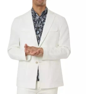 Tallia Mens Slim Fit Textured Blazer White 44R White Linen Sports Coat Ret $300 - Picture 1 of 9
