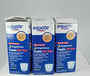 3PK Equate Nighttime Tussin DM Max Cough Suppressant 8 fl oz EACH 2026 - Picture 1 of 5