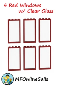 6 Lego Red Windows with Clear Glass 1x4x6 piece #60596 - Picture 1 of 3