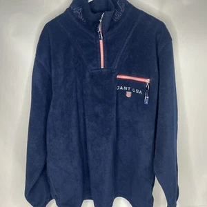 Gant Rugger Fleece Mens Size Large Navy GANT USA SpellOut 1/4 Zip Vintage Jacket - Picture 1 of 10