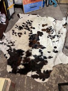 Tricolor Rodeo Cowhide Rug XXL 5X8Ft Genuine Leather Cow