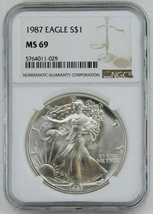 1987 Silver Eagle $1 NGC: MS69 #C775 - Picture 1 of 2