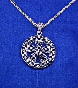 STERLING SILVER DIAMOND CUT FLOWER PENDANT, 18" CHAIN - Picture 1 of 2