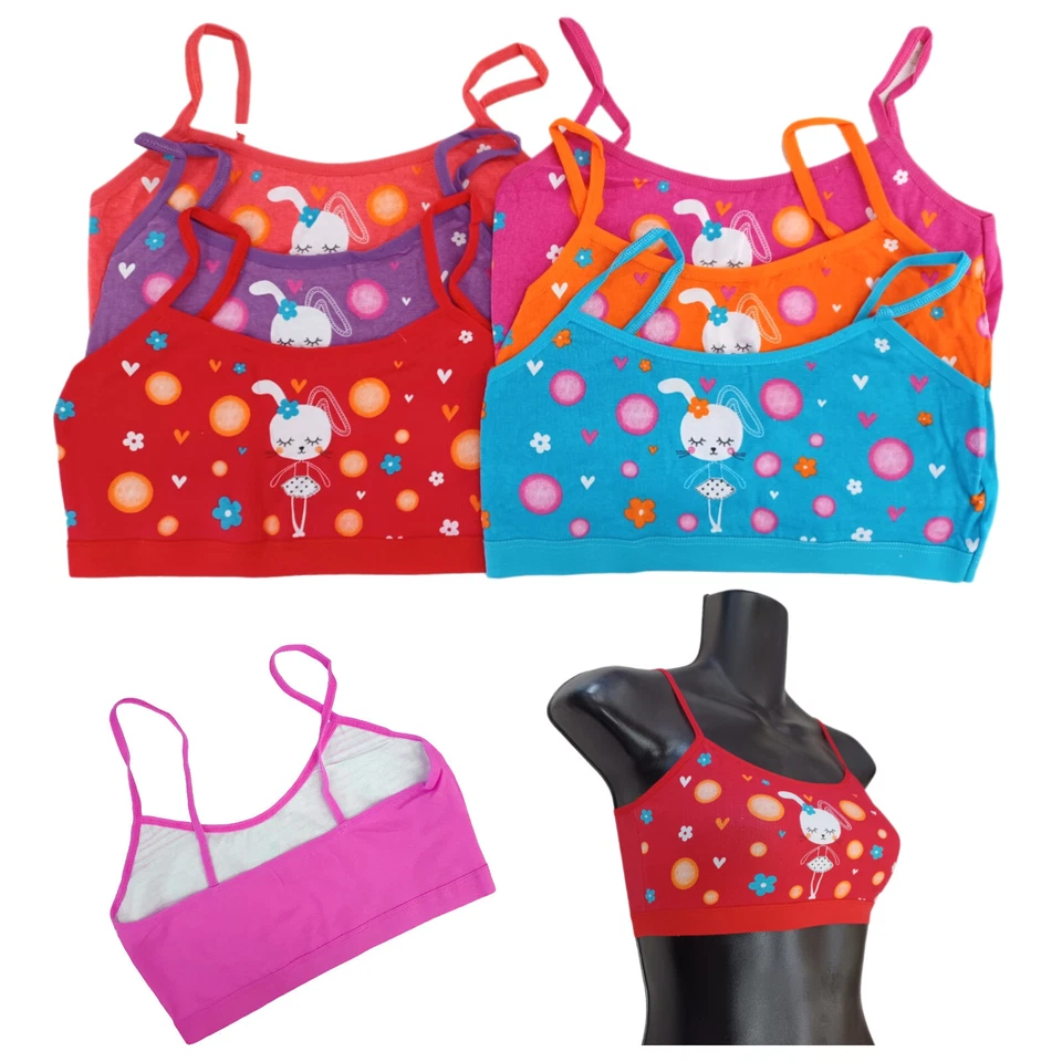 6 PK Girl's Training Bra Breathable 100 Cotton Teen Beginners Size 8 -12