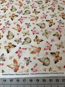 Timeless Treasures Pink Cream Butterfly Fabric BTY Quilting Sewing #FLEUR-CD7190 - Picture 1 of 2