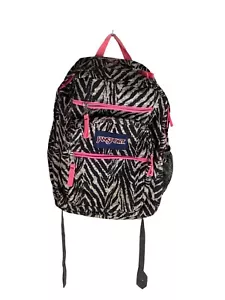 JanSport Backpack Big Student Print 5 Zipper Pockets Gray Wild Heart Zebra Print - Picture 1 of 10