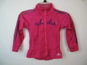 Adidas Girls Size 4T Full Zip Track Jacket Pink Stripes and logo A-76 - Picture 1 of 7