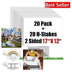 All-Purpose 20 Pack White Yard Signs with Stakes - Ideal for Events & Sales - Picture 1 of 8
