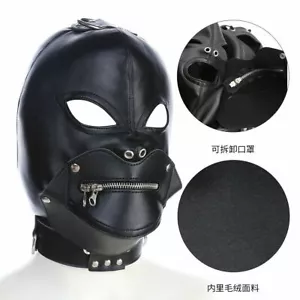 Removable Mask Soft PU Leather Gimp Hood Sensory Deprivation Mask Sexy Flirting - Picture 1 of 10