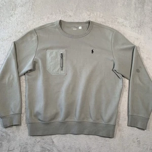 Polo Ralph Lauren Pullover Herren Large Grau Rundhalsausschnitt Doppelstrick Reißverschluss Tasche Brust - Bild 1 von 14