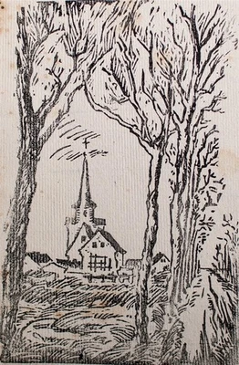 Herbert W. Hoedt Dorfansicht Kirche Kunst Berlin Spandau Original Linolschnitt - Bild 1 von 3