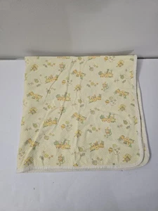 Vtg CARTER'S Yellow Green Polka Dot Toy Print Baby Blanket Clown Train Cotton - Picture 1 of 3
