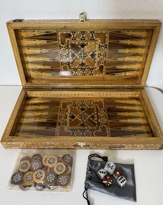 Helena Wood Art Turkey Wooden Marquetry Inlay Luxury Backgammon Checkers Set - Image 1 of 4
