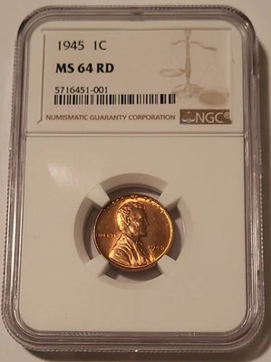 1945 Lincoln Wheat Cent MS64 RED NGC - Image 1 of 2