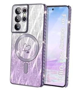 for Case,Compatible with Magsafe Luxury Glitter Samsung Galaxy S21 Ultra Purple - Picture 1 of 8