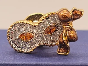 Swarovski Crystal Amber Stone Venetian Masquerade Mask Gold Brooch Tac Pin - Picture 1 of 3