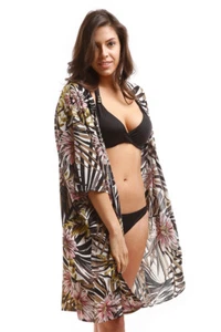 Anthropologie Style Women Tropical Beach Vacation Resort Vest Cover Up Kimono - Picture 1 of 4
