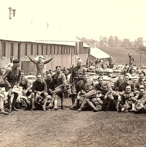 c.1915 US Army Soldiers Troops Airing Beds Madison Barracks Sacketts Harbor RPPC - Picture 1 of 3