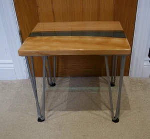 Live Edge Epoxy Beach Coffee Table With 3 Pin Hair Pin Legs/Rubber Feet/15.3" L - Picture 1 of 11