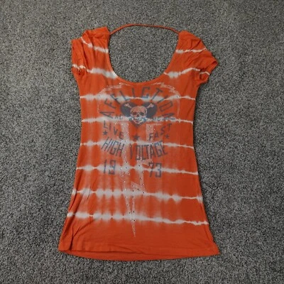 Camisa Affliction Mujer Grande Naranja Blanca Negra Premium Calavera Motociclista Foto 1 de 4