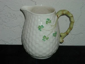 Belleek Shamrock Basketweave Creamer / Small Milk Pitcher Green Mark - Picture 1 of 3