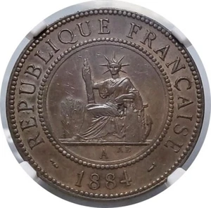 Centavo de porcelana francesa Cochin 1884 "Star Chopmark" *Raro - Imagen 1 de 4
