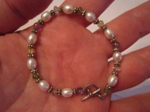 STERLING SILVER AND PEARL BRACELET - 7" LONG - BOX S - Picture 1 of 1