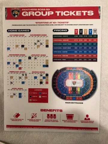 2022-23   Florida Panthers  Group Tickets  sheet  schedule Cover