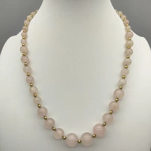 Rosenquarz abgestuft Stein Perle 6-12 mm 18" Halskette goldfarben Vintage Eleganz - Bild 1 von 6