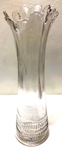 Antique US Glass EAPG Swung Vase Clear 13 3/4" T Scalloped Flared Ribbed Beaded - Picture 1 of 9