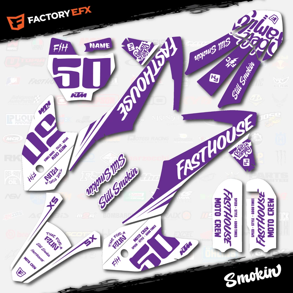 Kit de gráficos de carreras blanco púrpura Smokin se adapta a 16-23 KTM 50sx 50 sx calcomanía pegatina Foto 1 de 3