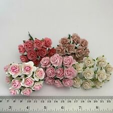 3/4"or2cm Open Roses Mixed Pink White Mulberry Paper Flower Wedding Scrapbook R3