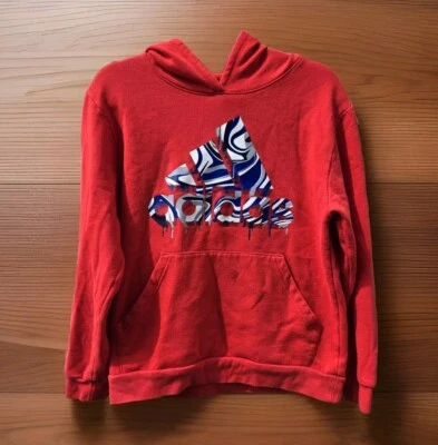 Adidas Boys XL 18 -20 Warp Paint Badge of Sport Fleece Hoodie Red Back To School - Image 1 of 4