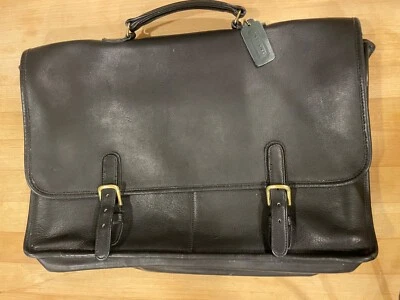 Large Vintage COACH Briefcase,  16" x 13" x 4",  Soft Black, Zipper Pocket - Image 1 of 4