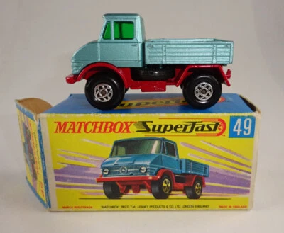 Matchbox Superfast Nr. 49A Unimog blaumetallic / dunkelrot in "H" Box - Bild 1 von 4