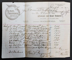 1902 H. Filson Fruiterer Billhead Rechnung Brooklyn, New York - Bild 1 von 1