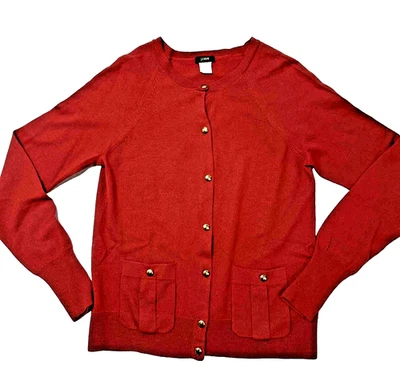 J Crew Cárdigan de lana merino roja con botones dorados y bolsillos talla M Foto 1 de 4
